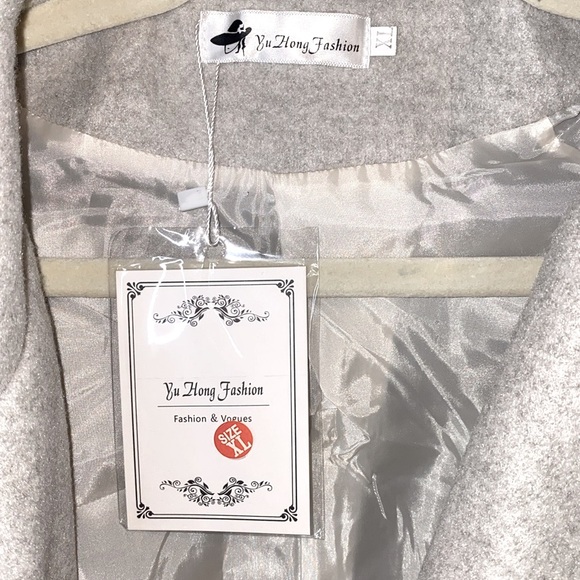 NWT Yu Hong Fashion Gray Belted Coat, Size XL - Picture 8 of 9